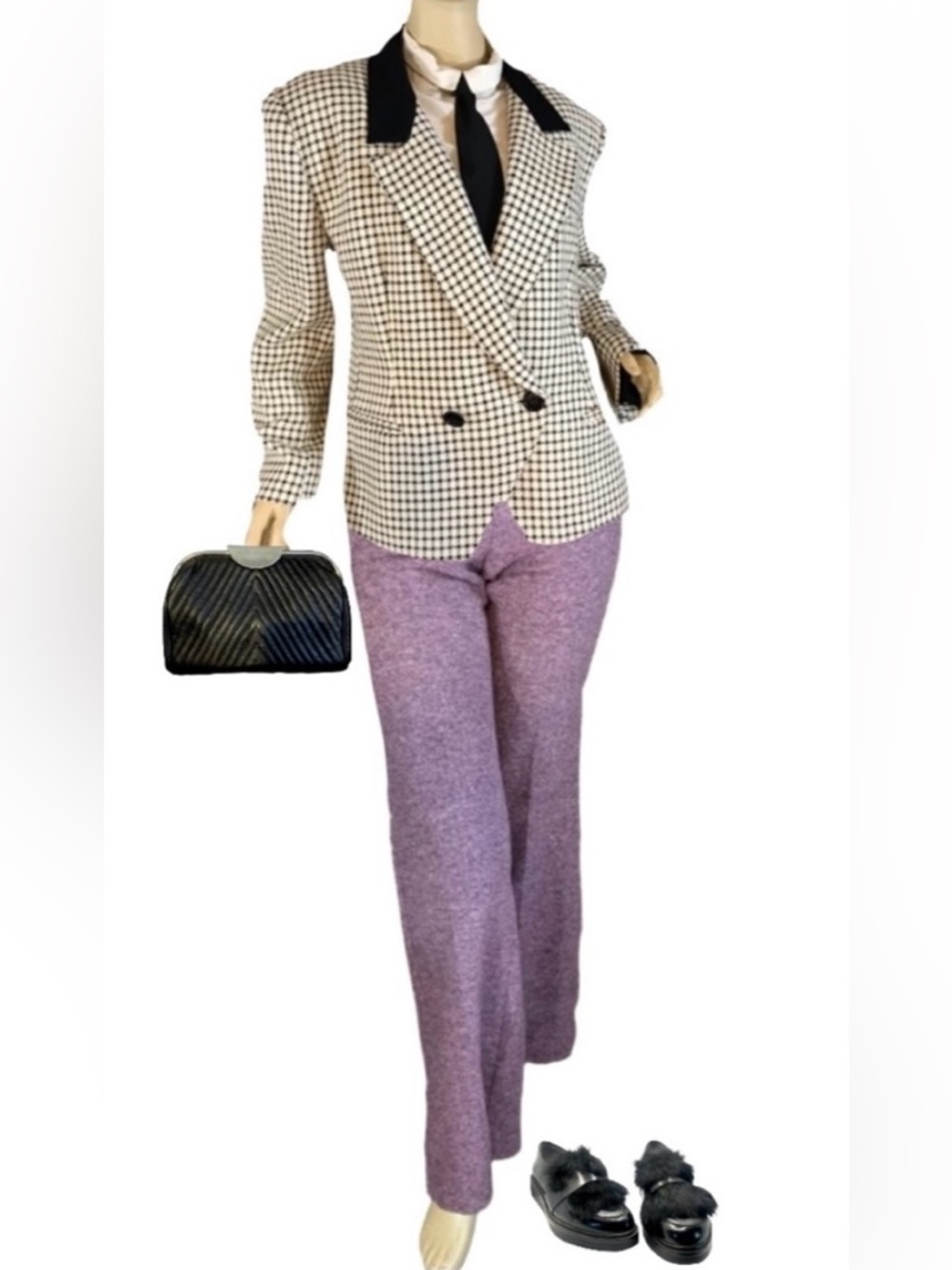 BODY BY VICTORIA "THE CHRISTIE FIT" PURPLE WOOL BLEND TWEED FLARE LEG PANTS (4)